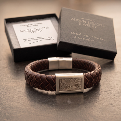 Braided Leather with Sterling Silver Fingerprint Slide Plate