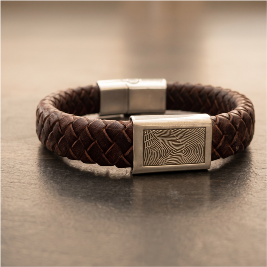 Braided Leather with Sterling Silver Fingerprint Slide Plate
