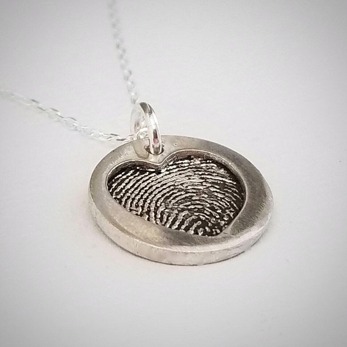 Fingerprint Recessed in Heart Shape, Sterling Silver - Adorn Designs Jewelery