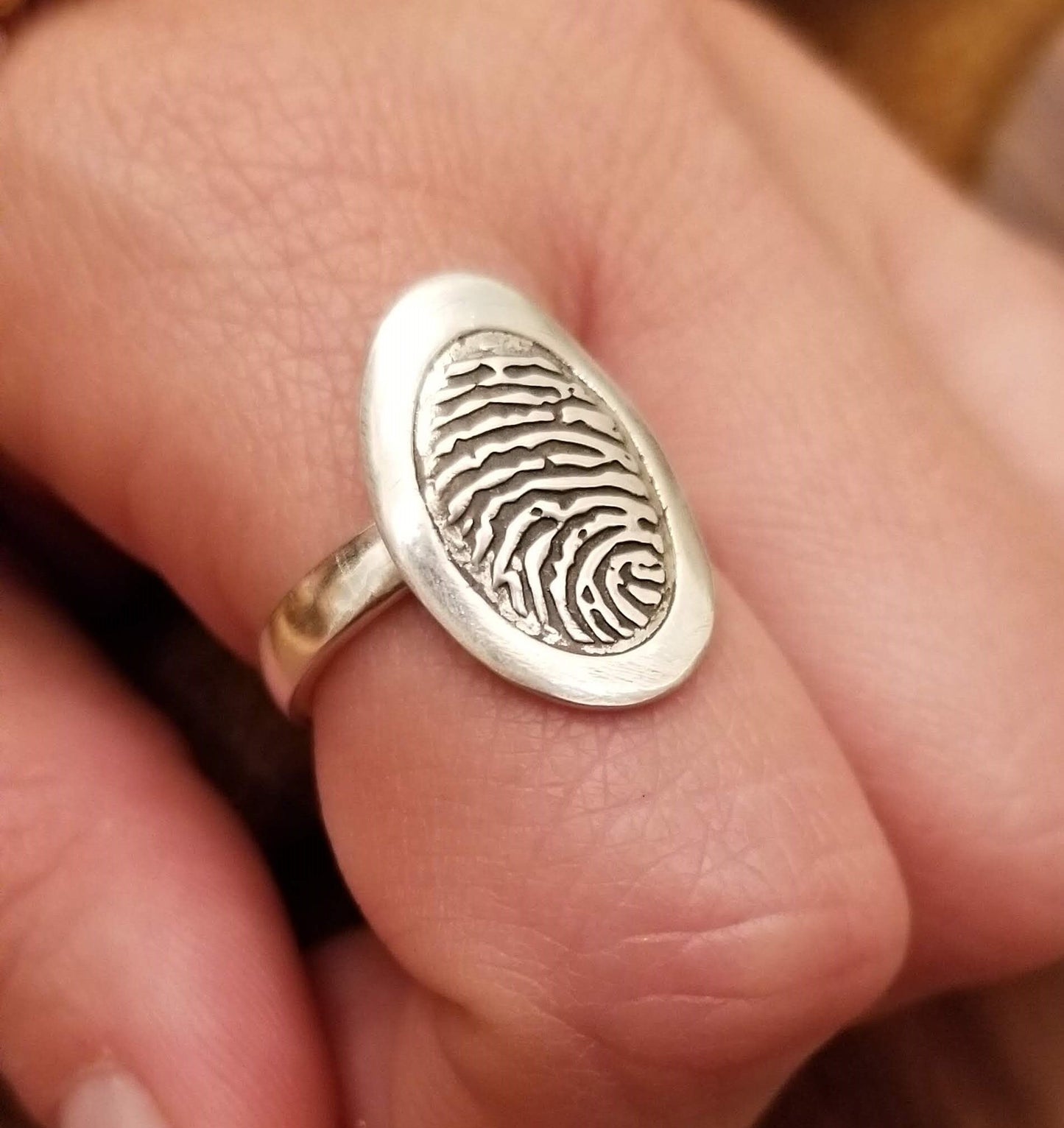 Oval Shape Fingerprint Ring | Sterling Silver