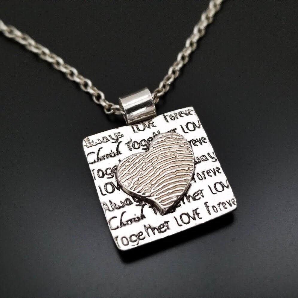 Sterling Fingerprint Heart Pendant with Loving Sentiments - Adorn Designs Jewelery