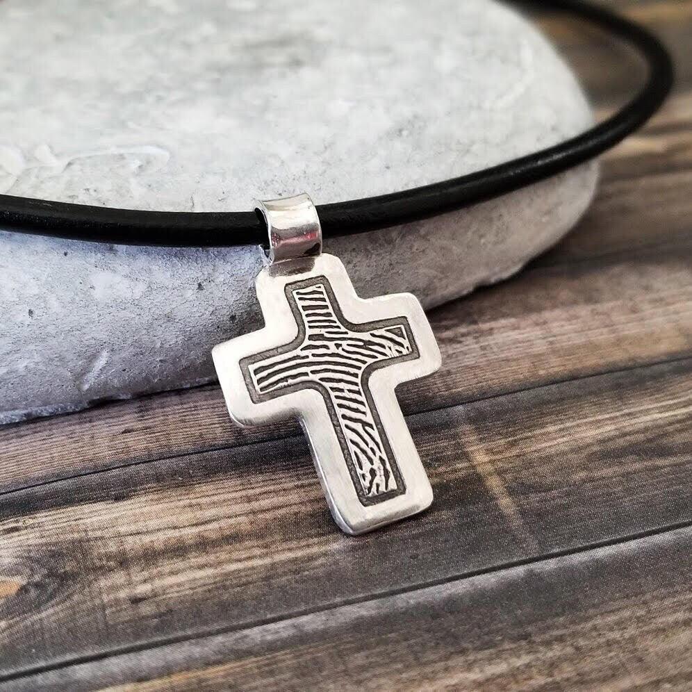 Sterling Silver Cross Shape Fingerprint Necklace - Adorn Designs Jewelery