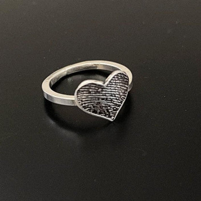 Single Band Sterling Silver fingerprint heart ring - Adorn Designs Jewelery