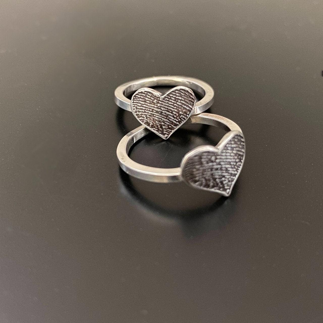 Single Band Sterling Silver fingerprint heart ring