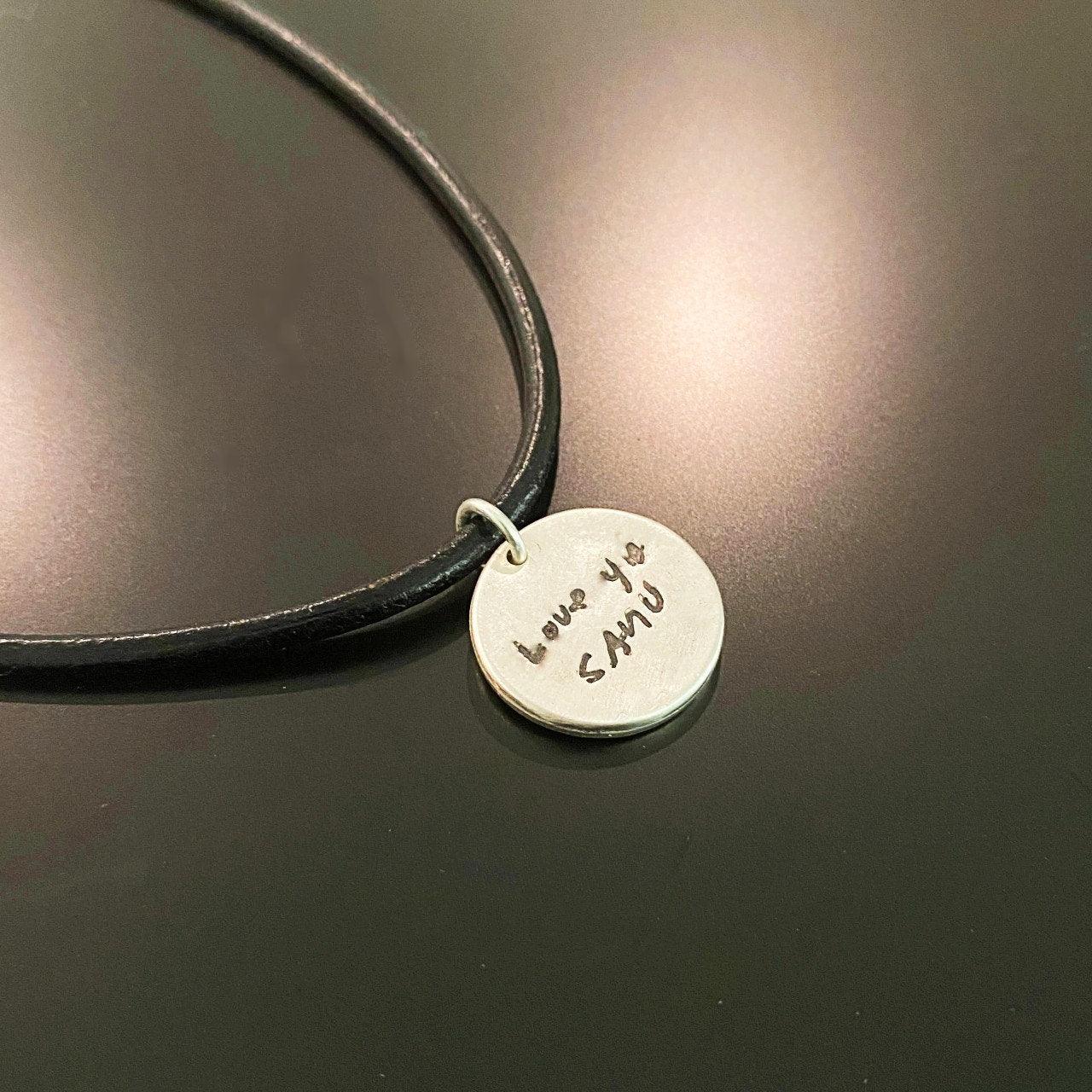 Sterling Silver Fingerprint Disk on Leather Cord Necklace - Adorn Designs Jewelery