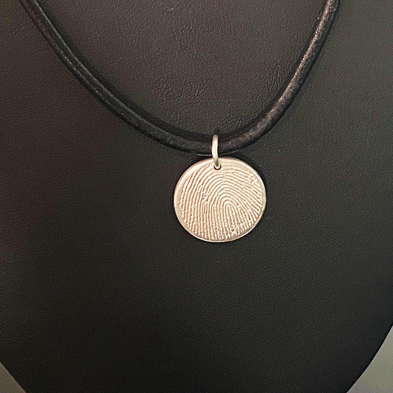 Sterling Silver Fingerprint Disk on Leather Cord Necklace - Adorn Designs Jewelery