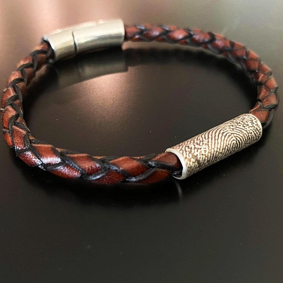 Braided Italian Leather Fingerprint Bracelet with separate Trendy Wrap - Adorn Designs Jewelery