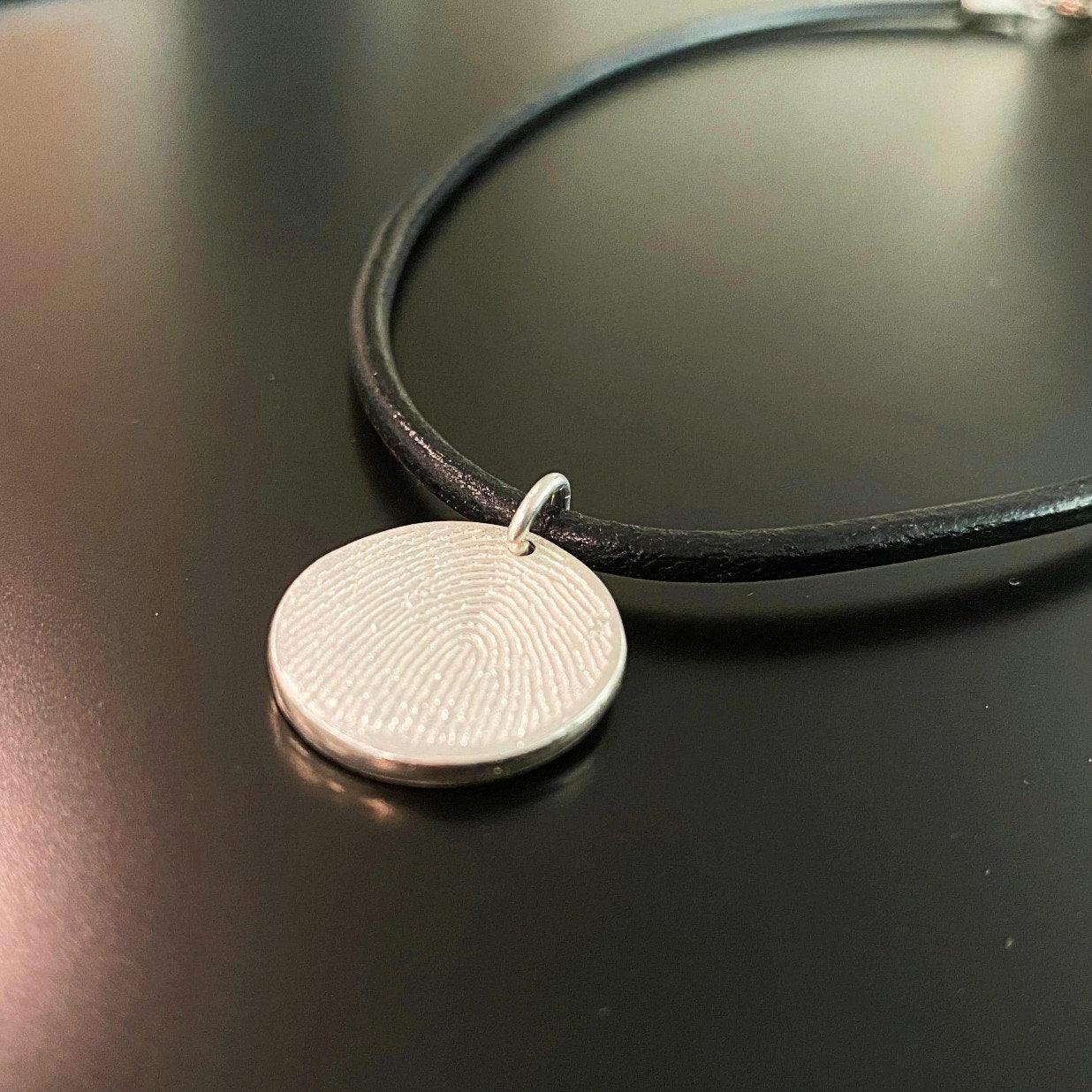 Sterling Silver Fingerprint Disk on Leather Cord Necklace - Adorn Designs Jewelery