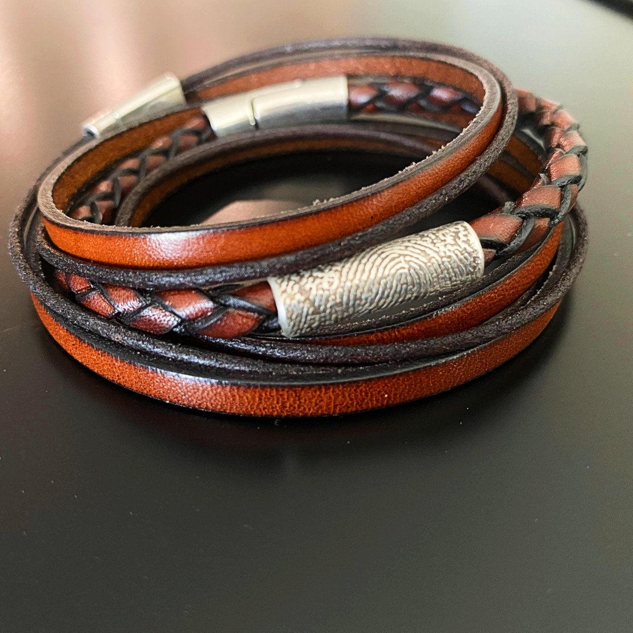 Braided Italian Leather Fingerprint Bracelet with separate Trendy Wrap - Adorn Designs Jewelery