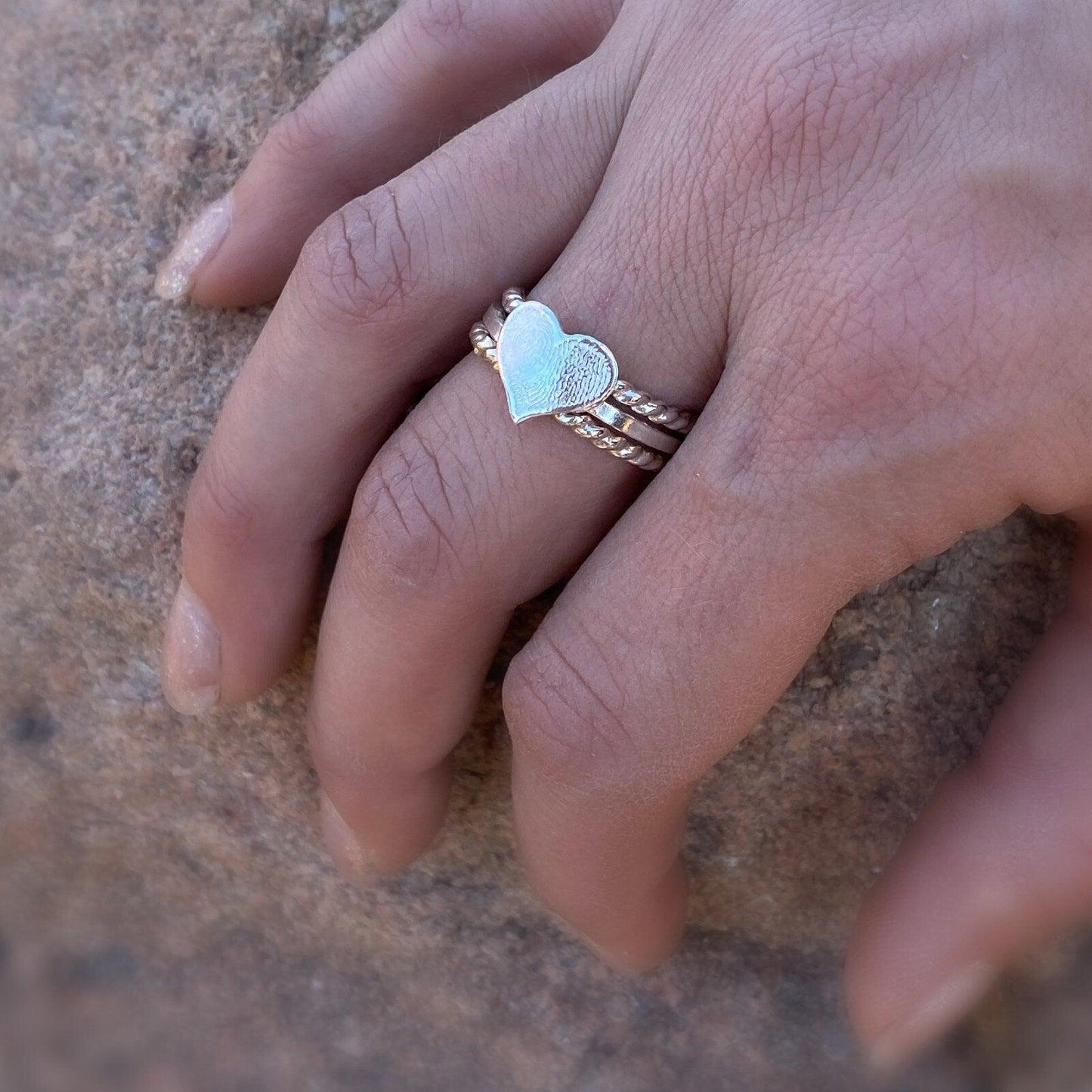 Stacking Square & Twist Band Fingerprint Rings - Sterling Silver - Adorn Designs Jewelery