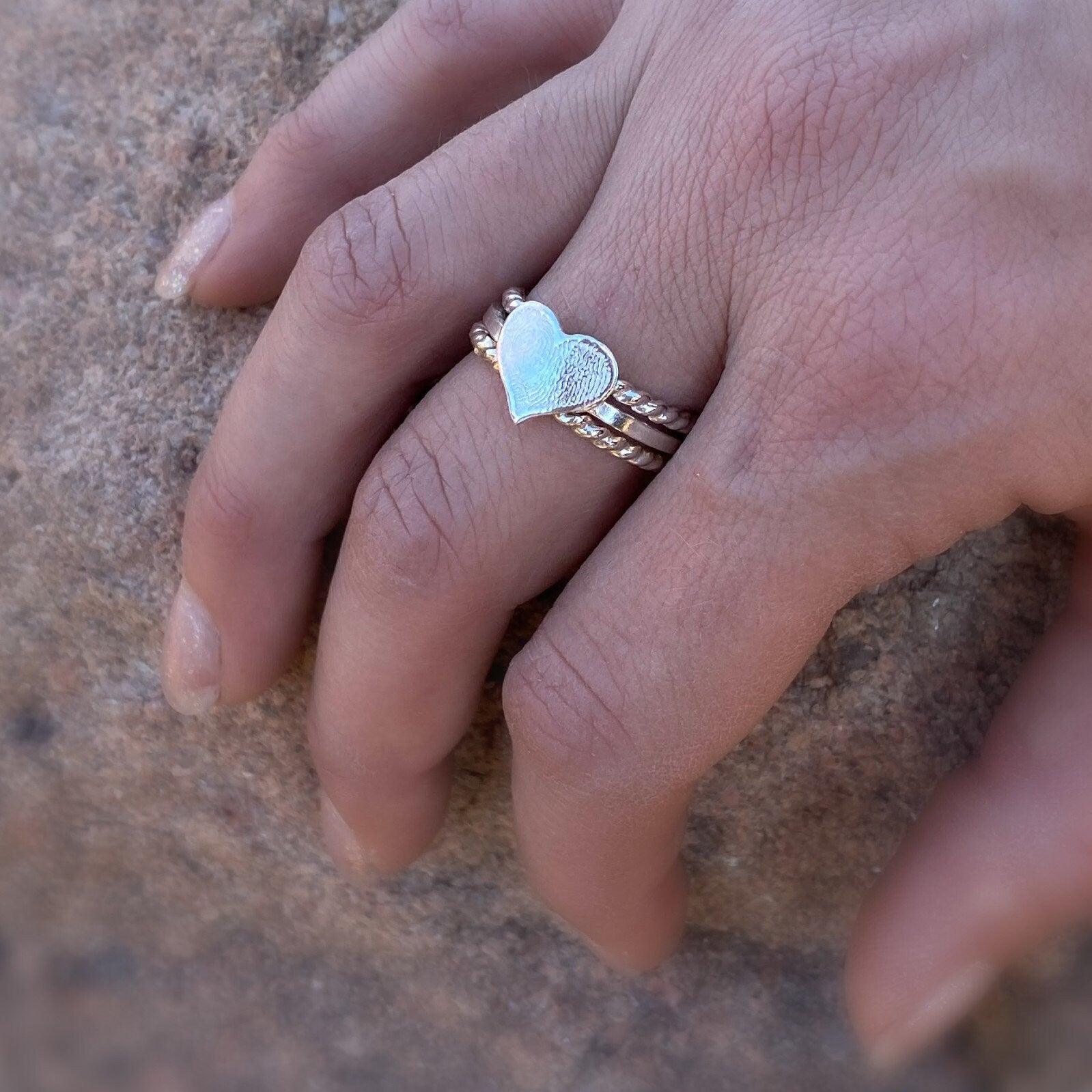 Stacking Square & Twist Band Fingerprint Rings - Sterling Silver