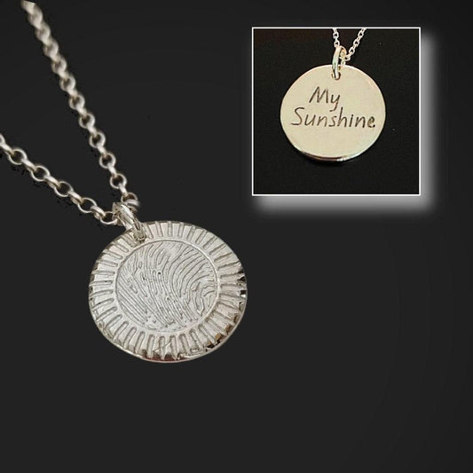 Symbolic Fingerprint Pendant - My Sunshine Inscribed on Back - Adorn Designs Jewelery