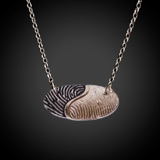 Two Fingerprints Side-by-Side - Sterling Silver Necklace,