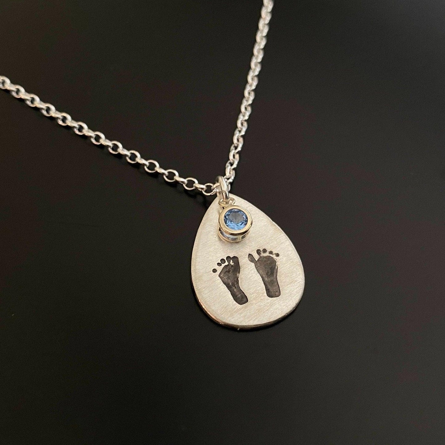 Baby Footprint Birthstone Necklace - Sterling Silver - Adorn Designs Jewelery