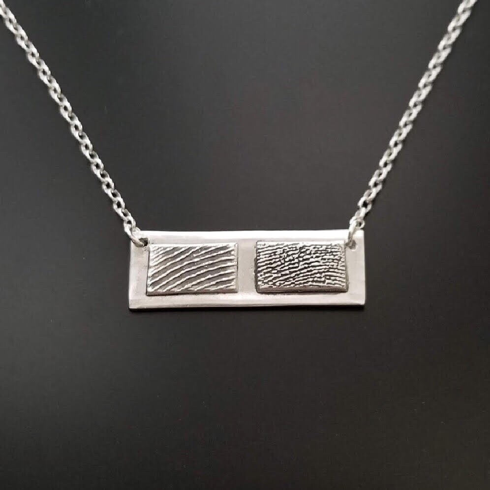 Fingerprint Bar Necklace - Sterling Silver
