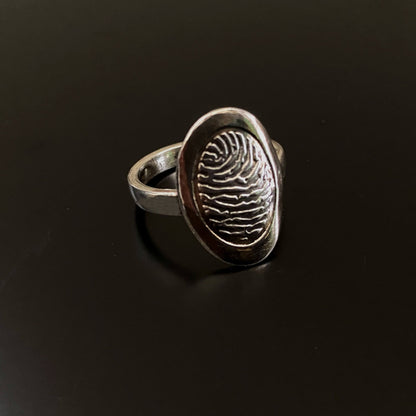 Oval Shape Fingerprint Ring | Sterling Silver
