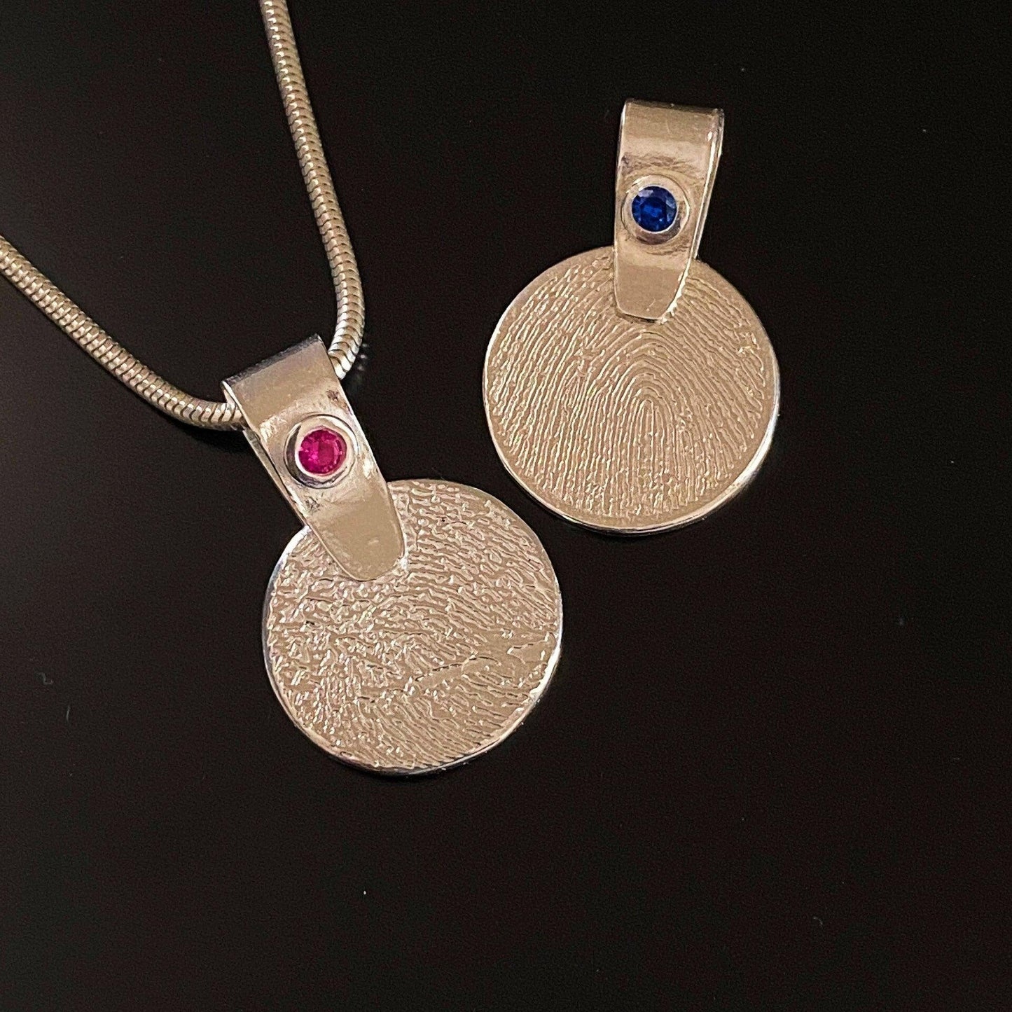 Sterling Silver Fingerprint Pendant w/ Birthstone CZ Bezel on Bail - Adorn Designs Jewelery