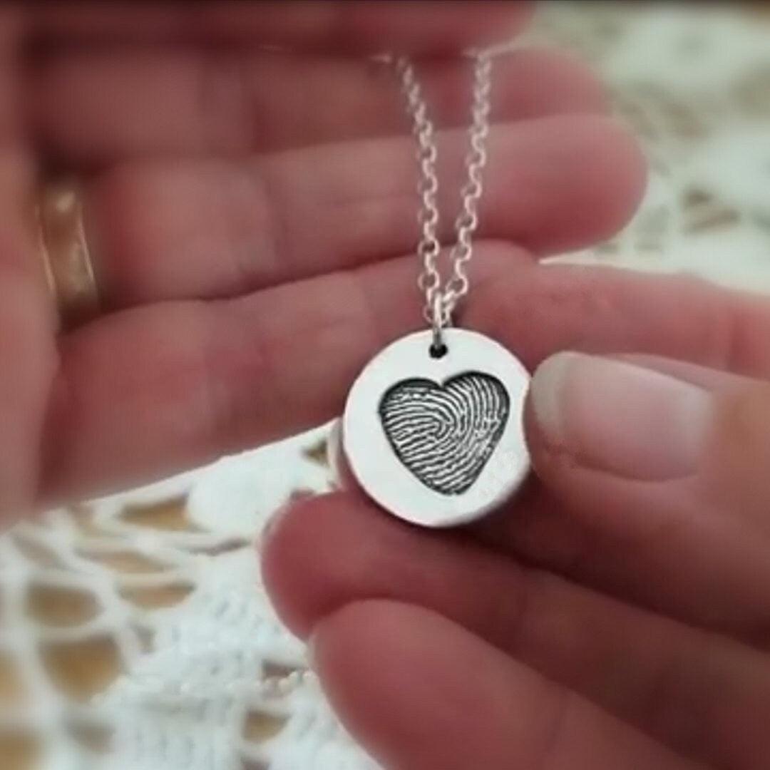 Fingerprint Recessed in Heart Shape, Sterling Silver