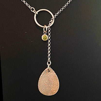 Lariat Style Fingerprint Necklace, Sterling Silver