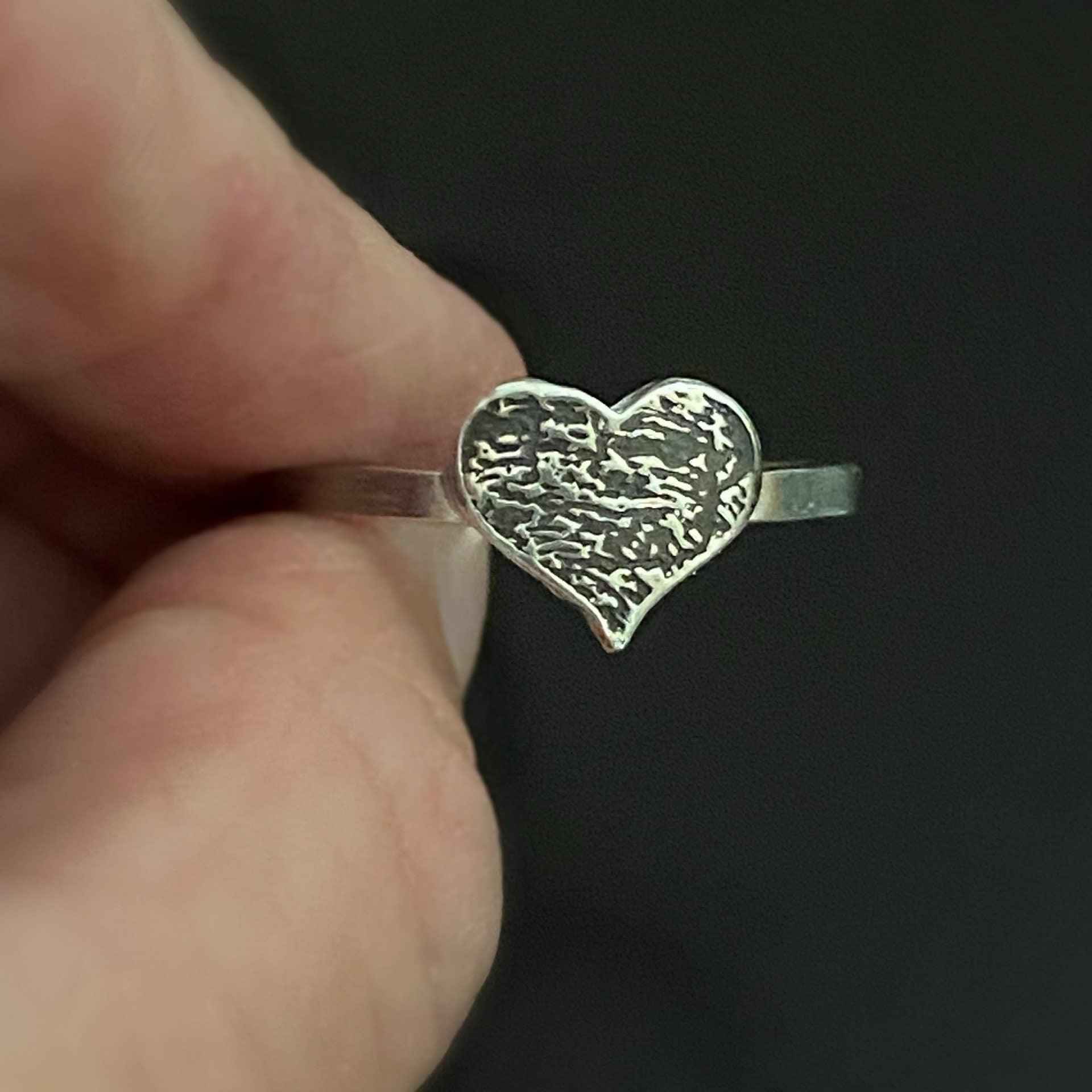 Single Band Sterling Silver fingerprint heart ring - Adorn Designs Jewelery