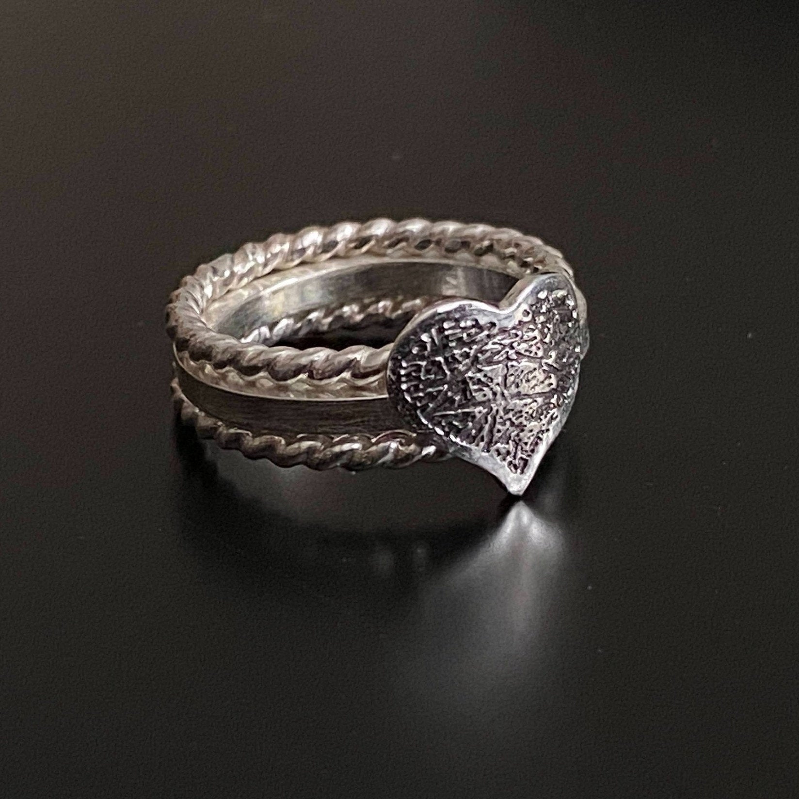 Stacking Square & Twist Band Fingerprint Rings - Sterling Silver