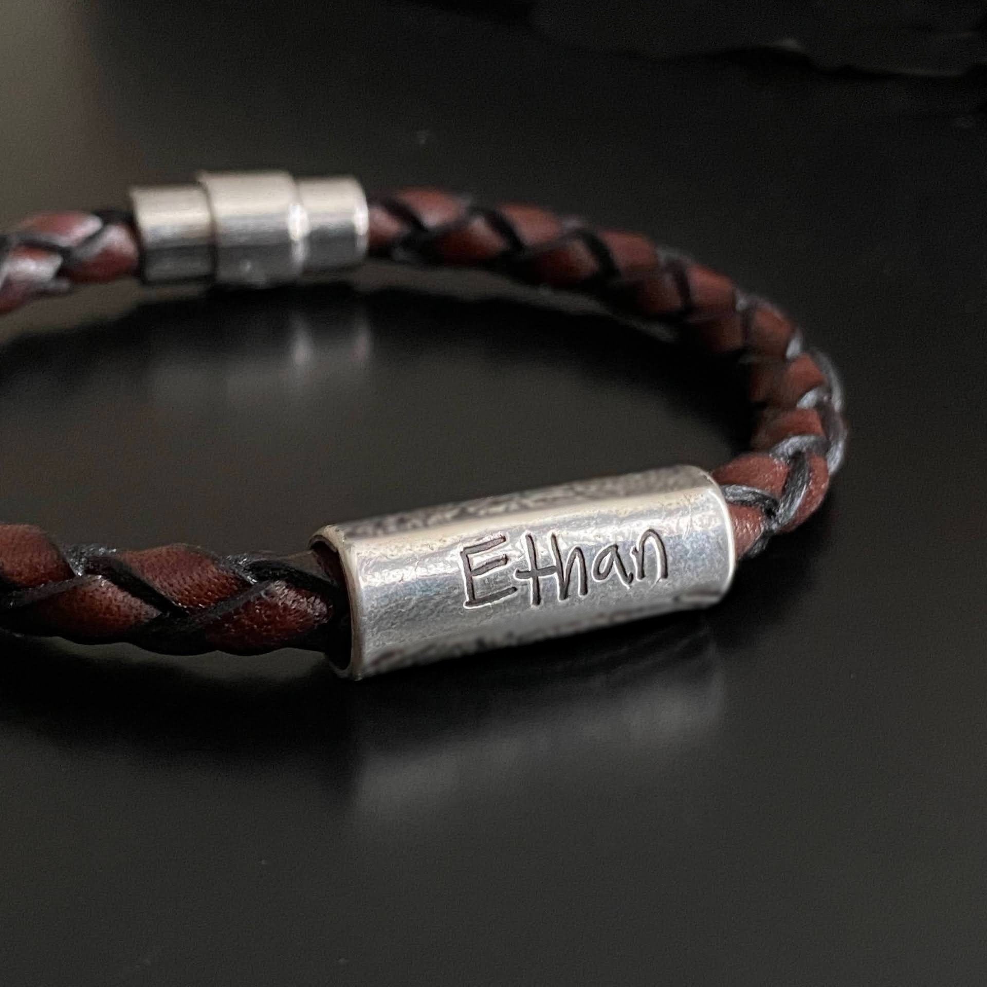 Braided Italian Leather Bracelet with Handwriting, Signature, or Custom Sentiment