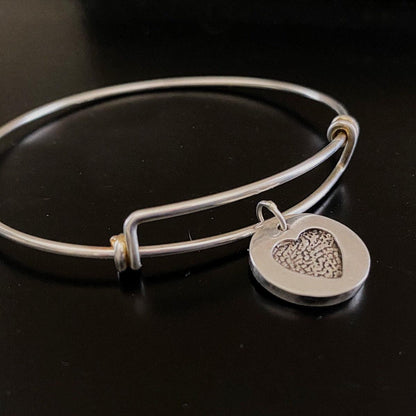 Sterling Silver Fingerprint Charm on Adj. Bangle Bracelet