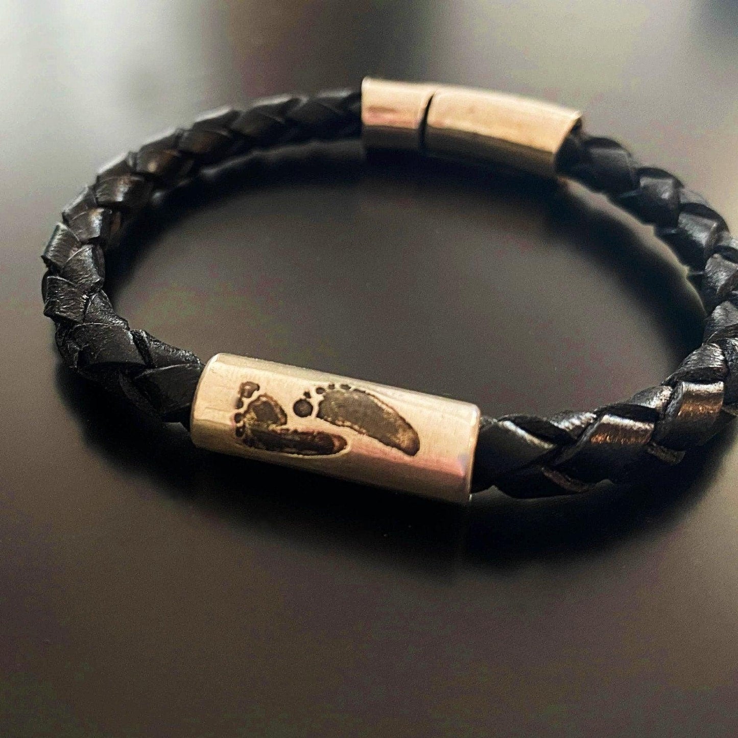 Braided Italian Leather Bracelet w/ Child's Footprint or Handprint - Adorn Designs Jewelery