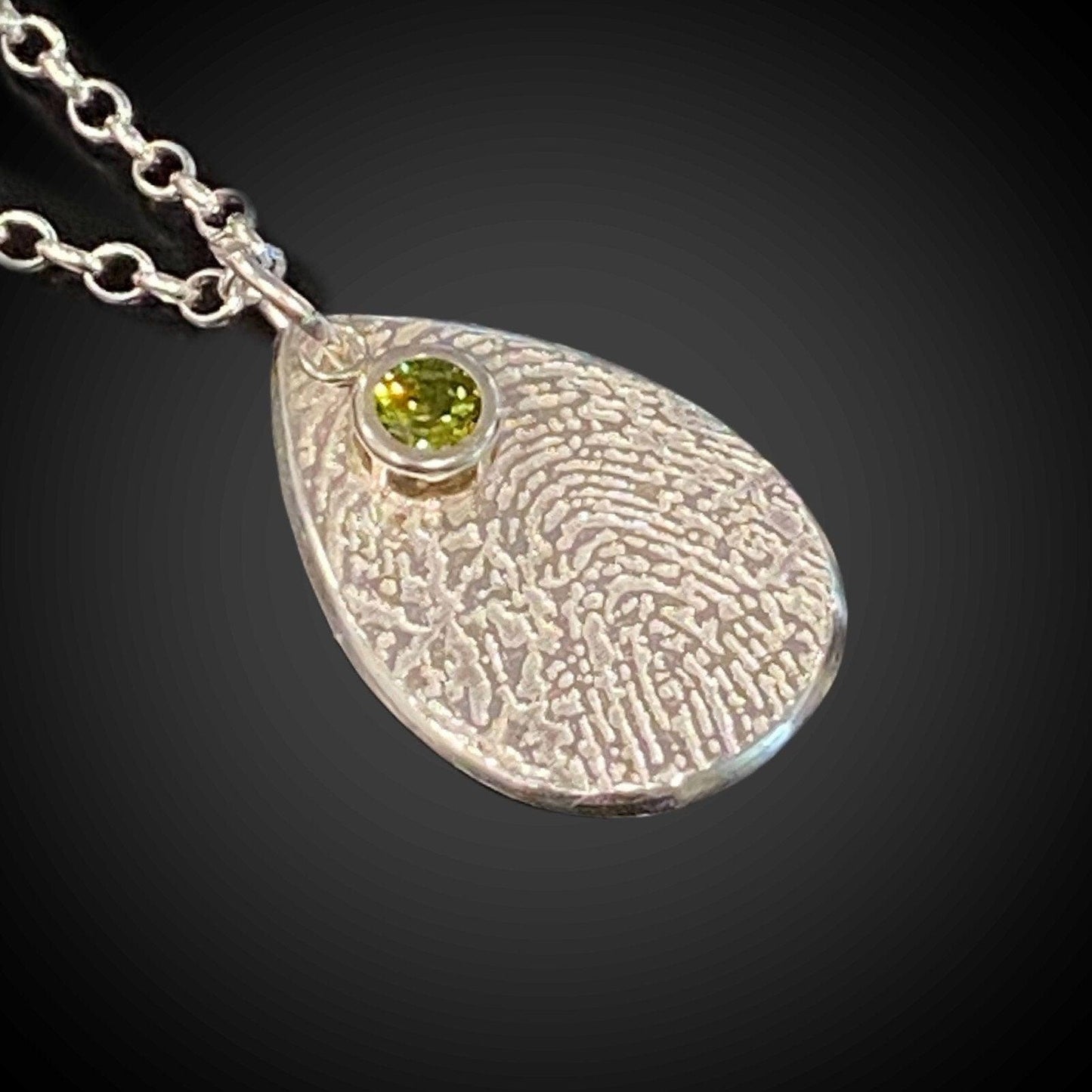 Fingerprint Teardrop Pendant with CZ Birthstone