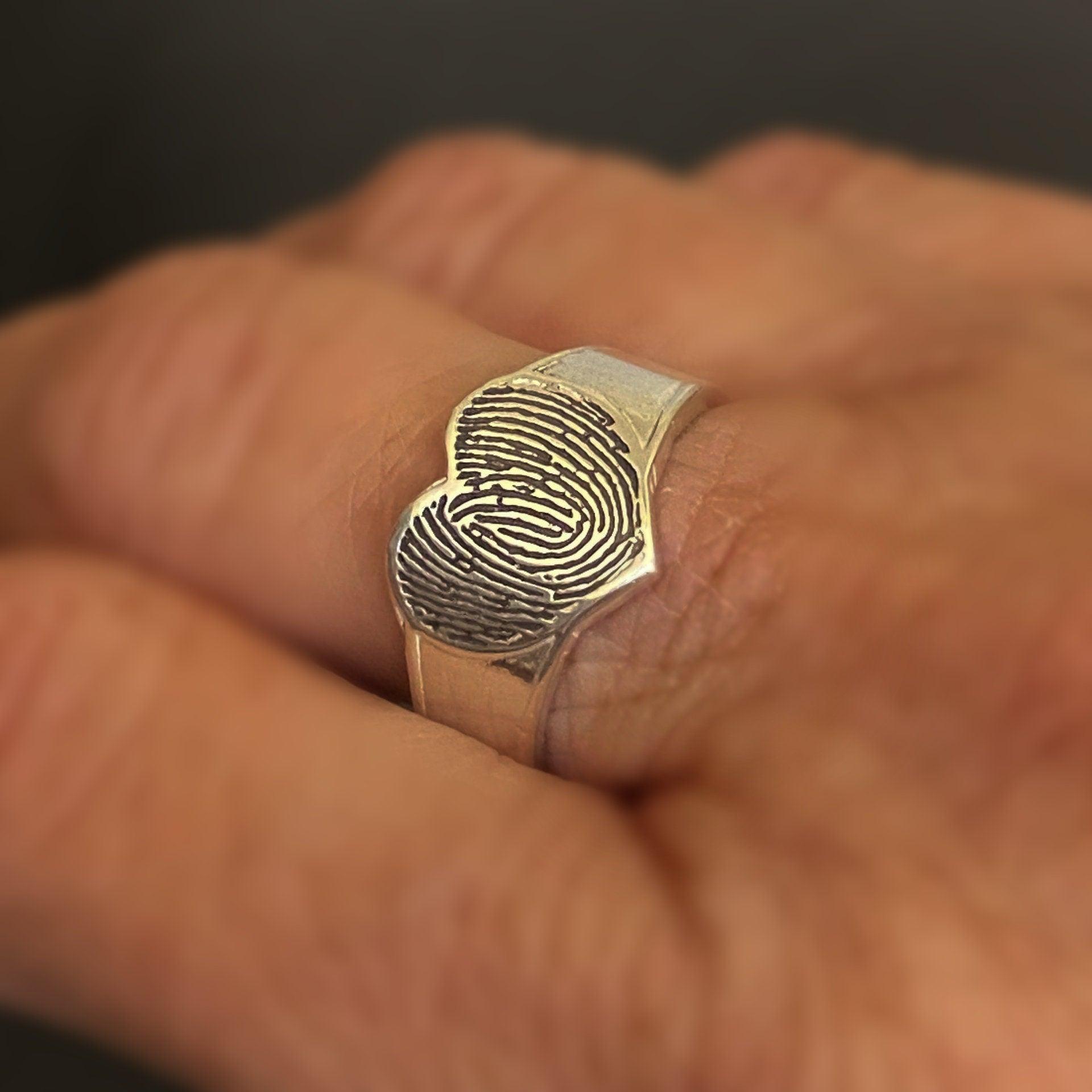 Tapered Band Fingerprint Ring | Sterling Silver