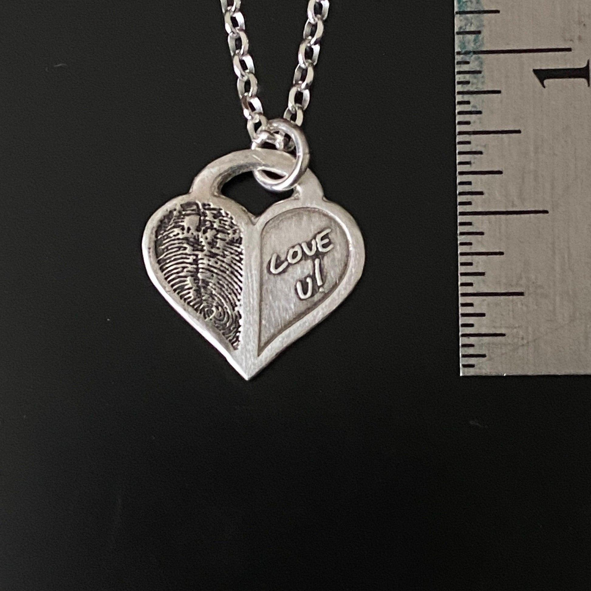 Sterling Silver "Love U" Fingerprint Charm Necklace