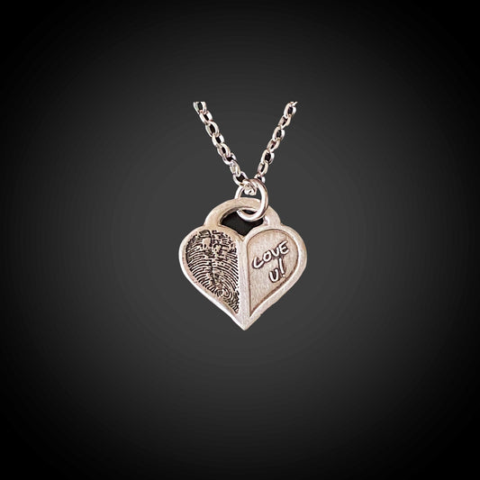 Sterling Silver "Love U" Fingerprint Charm Necklace