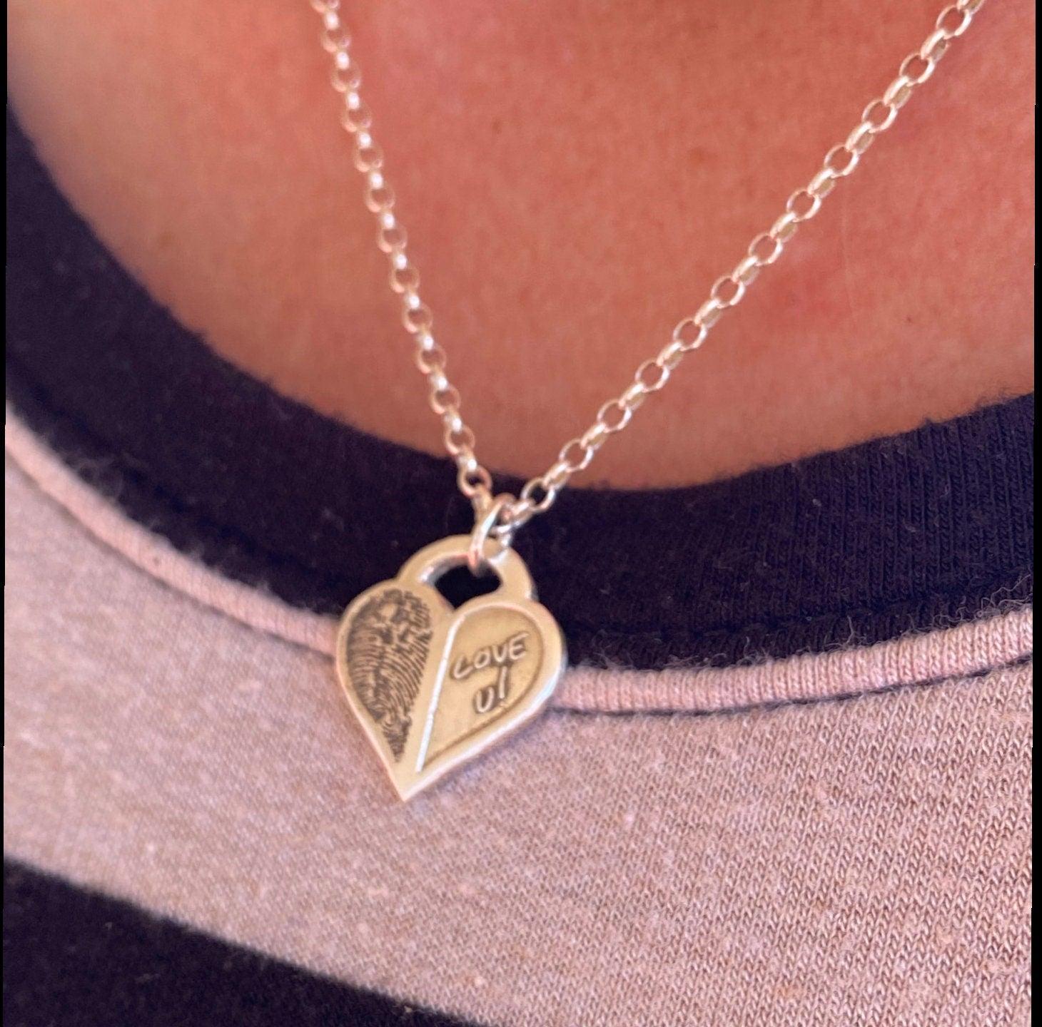 Sterling Silver "Love U" Fingerprint Charm Necklace