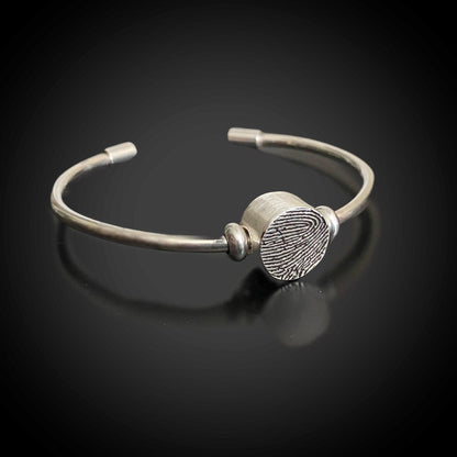 Pandora Style Sterling Silver Cuff Bracelet w/ Fingerprint Charm Bead - Adorn Designs Jewelery