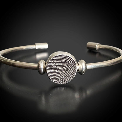 Pandora Style Sterling Silver Cuff Bracelet w/ Fingerprint Charm Bead - Adorn Designs Jewelery