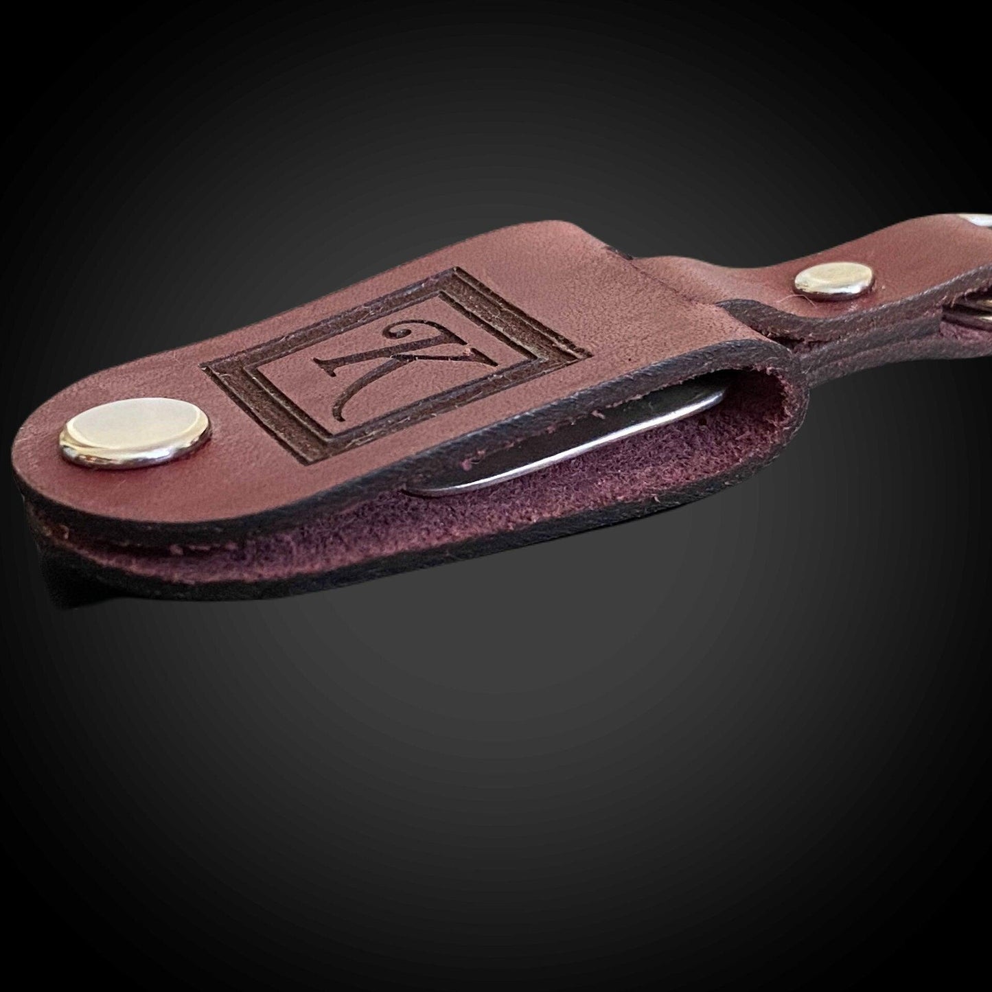 Leather Fold Over Key Ring w/ Handwriting or Fingerprint Medallion - Adorn Designs Jewelery