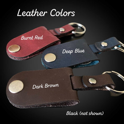 Leather Fold Over Key Ring w/ Handwriting or Fingerprint Medallion - Adorn Designs Jewelery