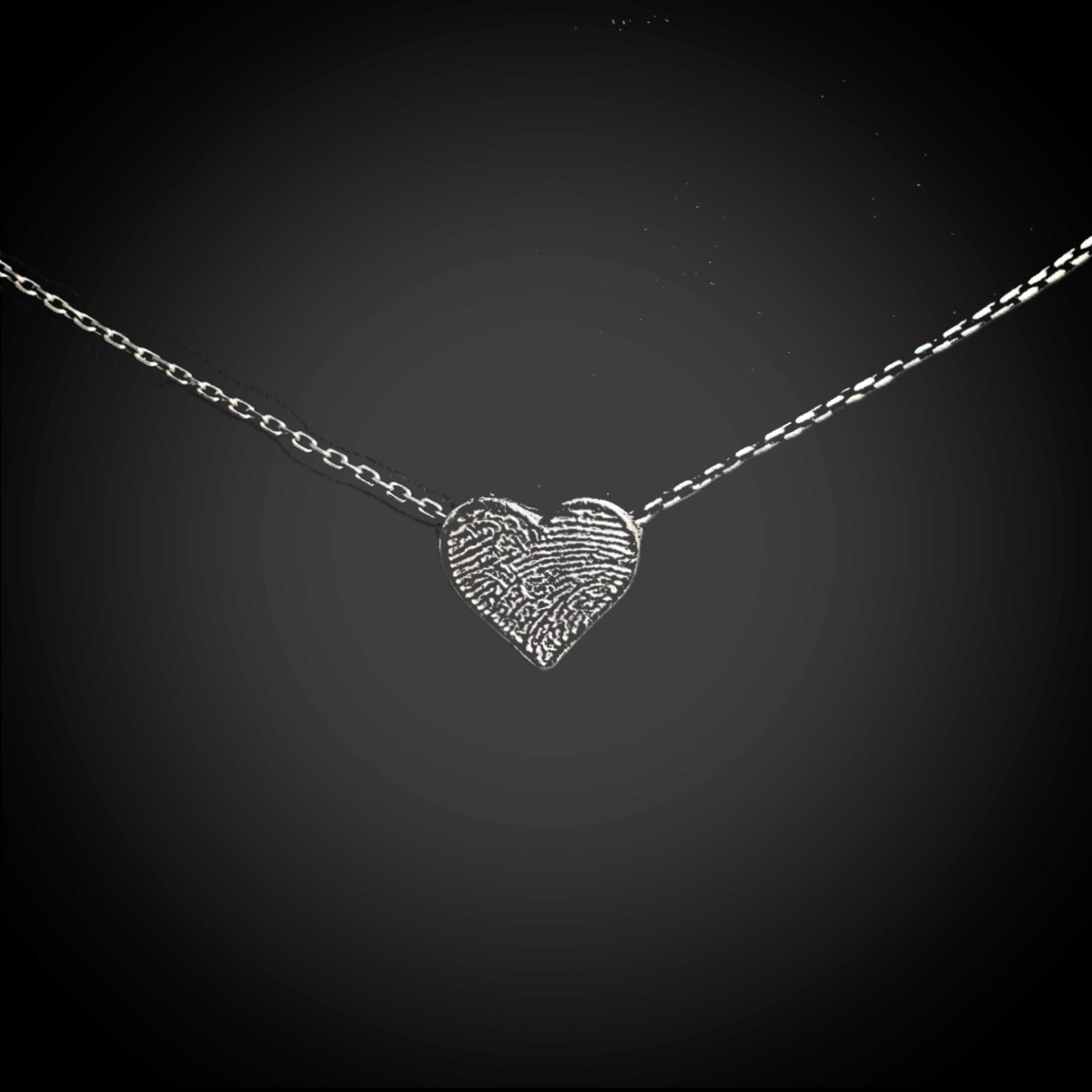 Dainty Heart Shape Sterling Silver Fingerprint Necklace