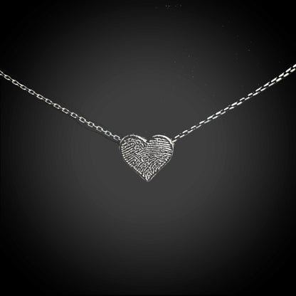 Dainty Heart Shape Sterling Silver Fingerprint Necklace