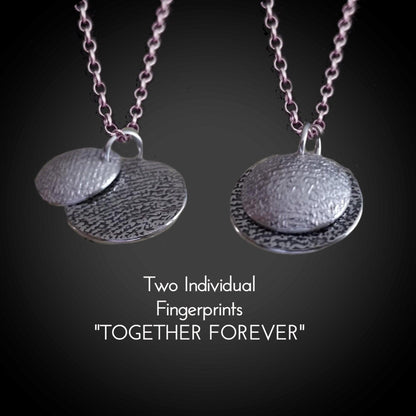 Sterling Silver Double Layer Fingerprint Pendant w/ two separate fingerprints - Adorn Designs Jewelery