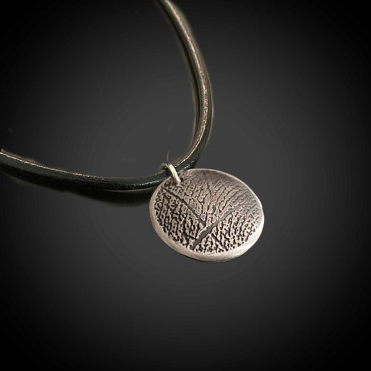 Sterling Silver Domed Fingerprint Necklace on Leather Cord,