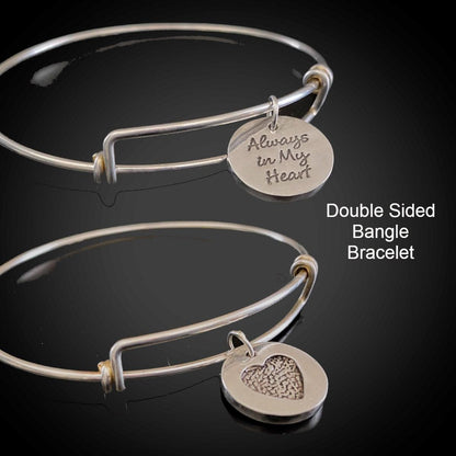 Sterling Silver Fingerprint Charm on Adj. Bangle Bracelet