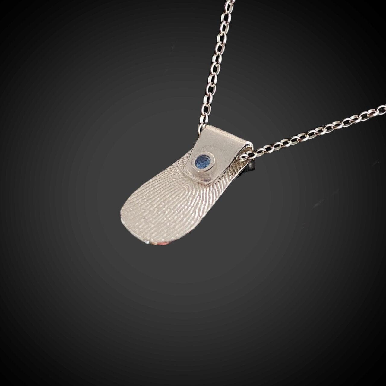 Wrap Style Fingerprint Necklace w/ Birthstone CZ, Sterling Silver - Adorn Designs Jewelery