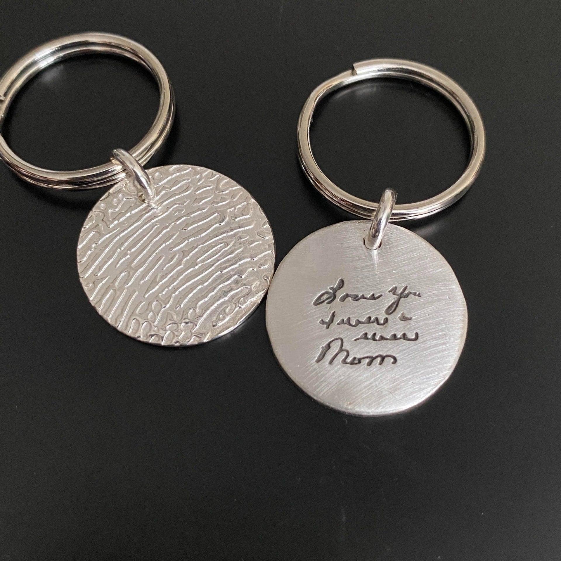 Fingerprint or Handwriting Keychain | Sterling Silver | Select Size & Shape - Adorn Designs Jewelery