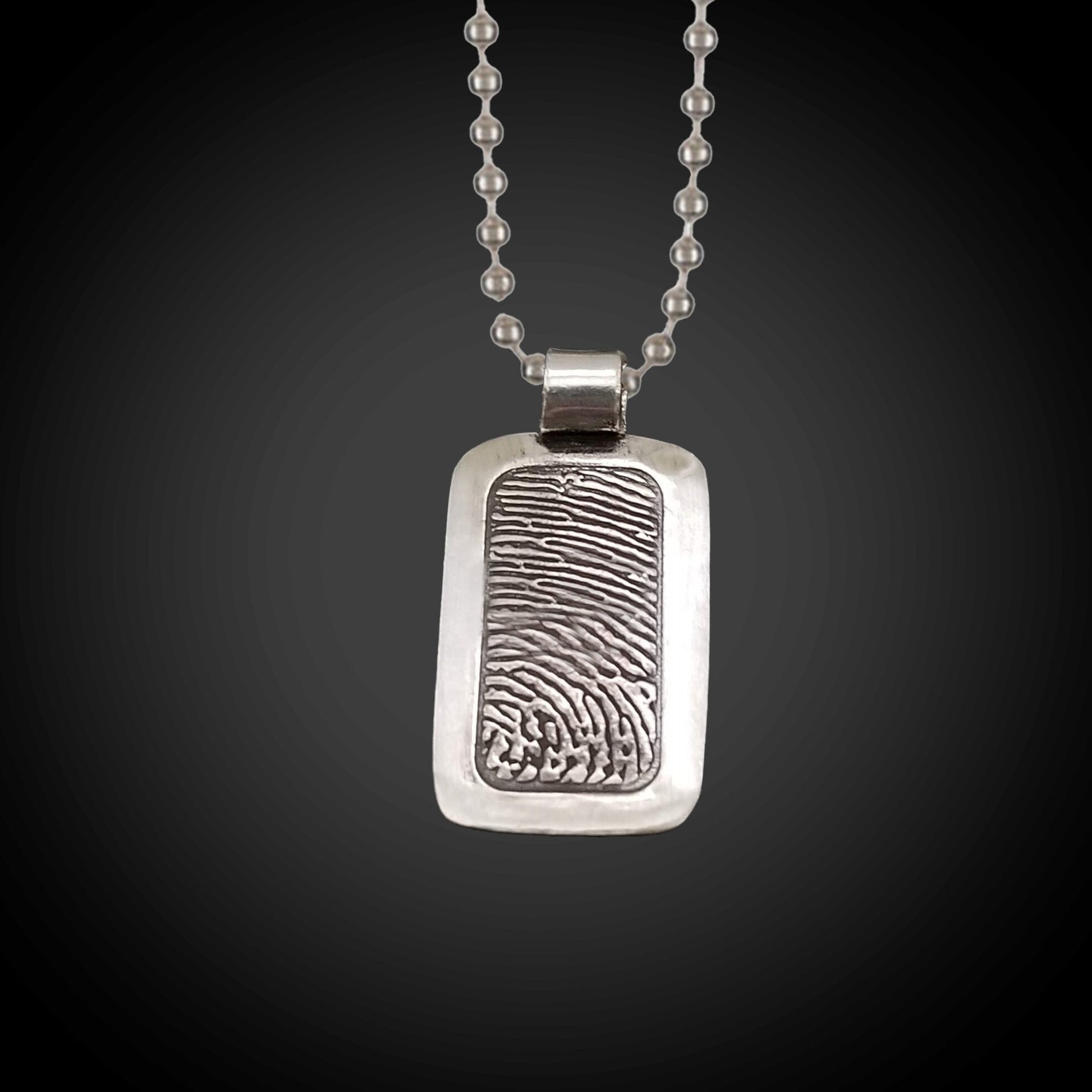 Dog Tag Style Fingerprint Necklace w/ Ball Chain