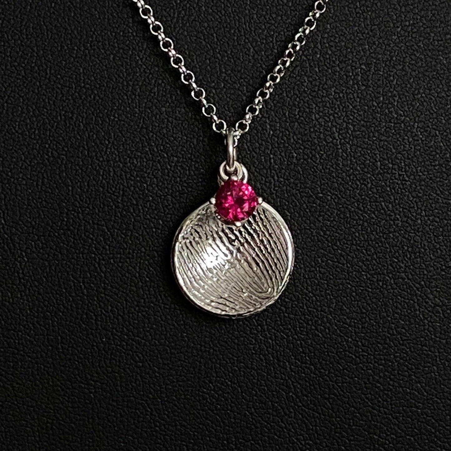 Sterling Silver Fingerprint Charm Necklace w/ 5mm CZ Birthstone - Adorn Designs Jewelery