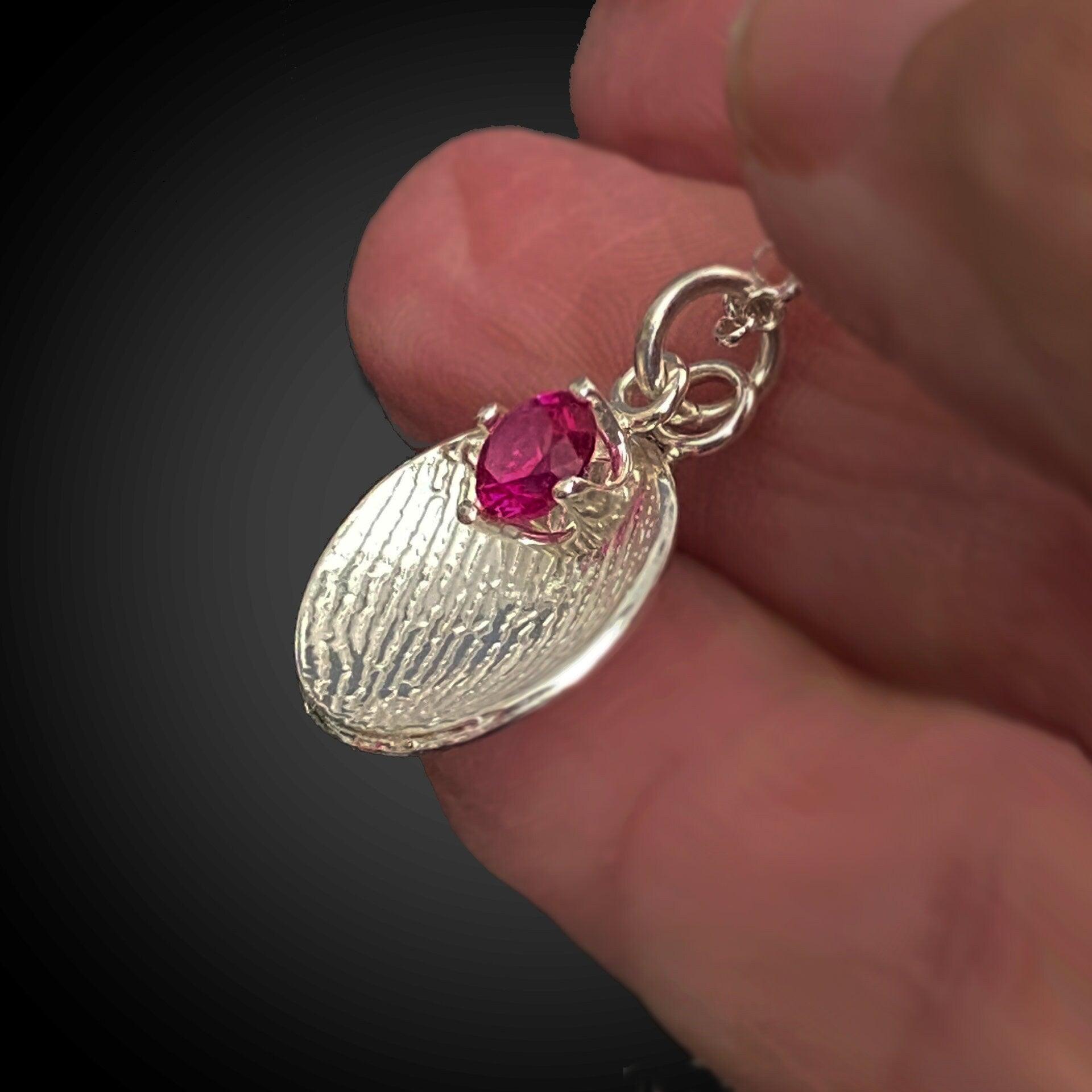 Sterling Silver Fingerprint Charm Necklace w/ 5mm CZ Birthstone - Adorn Designs Jewelery