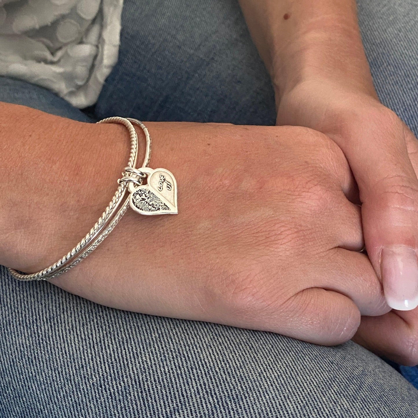 Sterling Silver Fingerprint Charm Bangle Bracelet | Set of 3 Bangles - Adorn Designs Jewelery