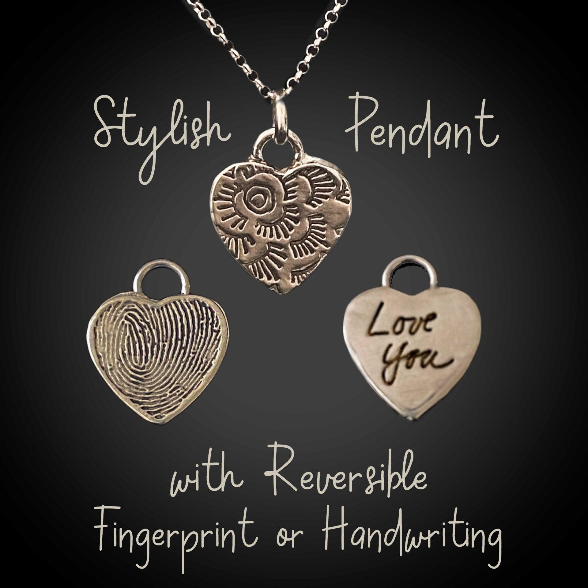 Reversible Heart Pendant w/Fingerprint and Stylish Design - Adorn Designs Jewelery