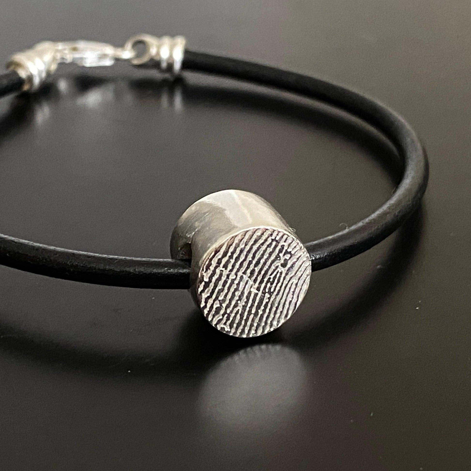 Pandora Style Leather Bracelet w/ Fingerprint Charm Bead - Adorn Designs Jewelery